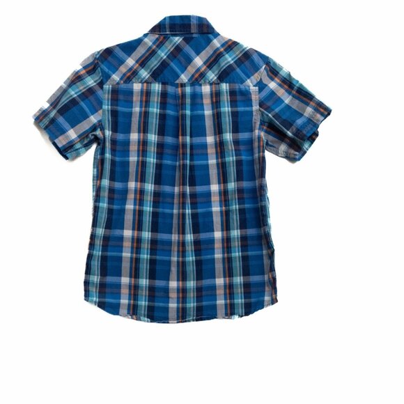 Basic Editions Boys Blue Polyester Button Up Shirt Plaid Flannel Short Sleeve L - Picture 3 of 8